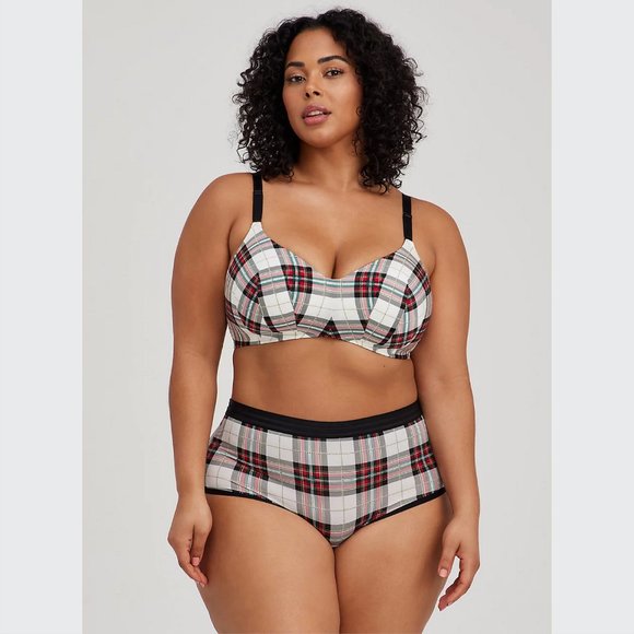 Lightly Lined Everyday Wire-Free Bra - Microfiber White and Red Plaid wi… - Picture 4 of 5
